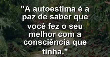 A autoestima é a paz de saber que você fez o seu melhor com a consciência que tinha.