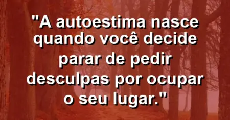 A autoestima nasce quando você decide parar de pedir desculpas por ocupar o seu lugar.