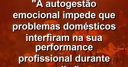 “A autogestão emocional impede que problemas domésticos interfiram na sua performance profissional durante o dia.”