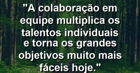 “A colaboração em equipe multiplica os talentos individuais e torna os grandes objetivos muito mais fáceis hoje.”