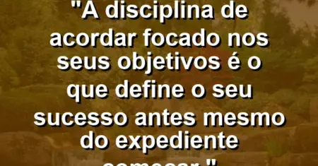 “A disciplina de acordar focado nos seus objetivos é o que define o seu sucesso antes mesmo do expediente começar.”