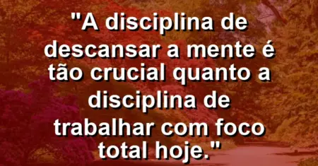 “A disciplina de descansar a mente é tão crucial quanto a disciplina de trabalhar com foco total hoje.”