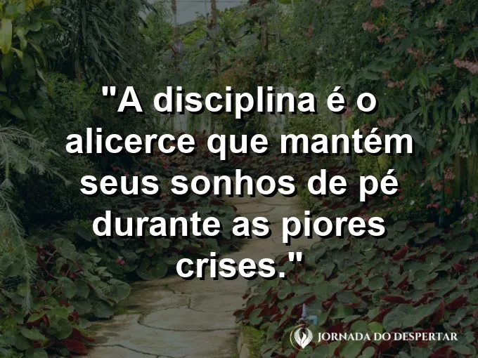 Estrutura de aço resistente a uma tempestade com frase sobre disciplina e alicerce.