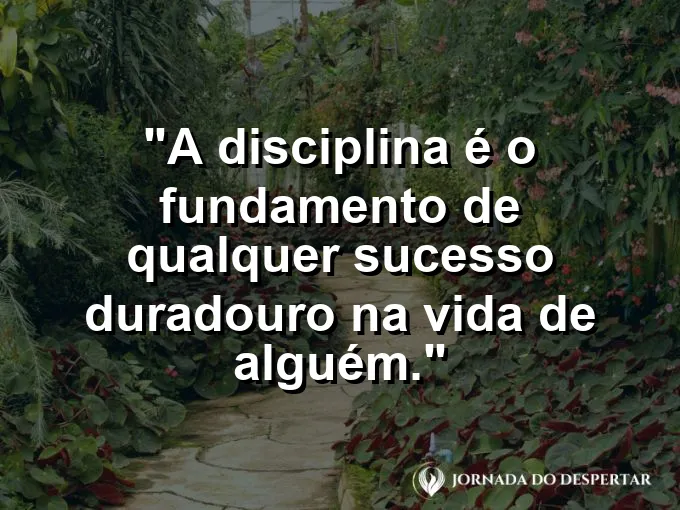 Alicerce de uma construção de pedra sólida com frase sobre disciplina e sucesso.