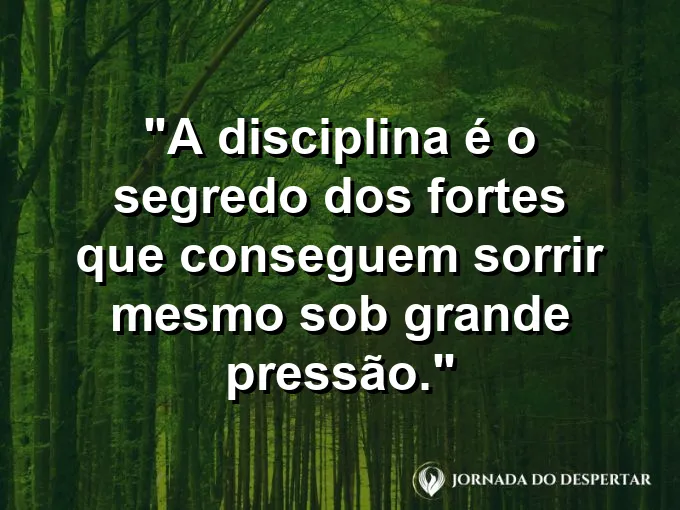 Pessoa calma em meio a um escritório agitado com frase sobre disciplina e pressão.