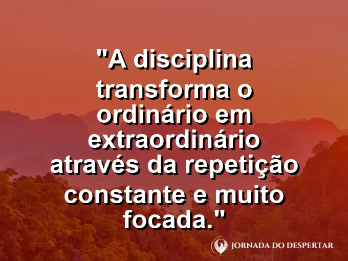Gota de água perfurando uma rocha sólida com frase sobre disciplina e extraordinário.