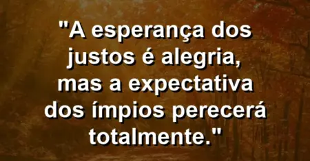 “A esperança dos justos é alegria, mas a expectativa dos ímpios perecerá totalmente.”
