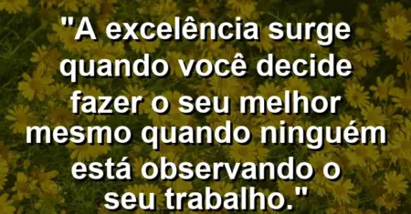 “A excelência surge quando você decide fazer o seu melhor mesmo quando ninguém está observando o seu trabalho.”
