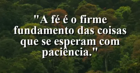 “A fé é o firme fundamento das coisas que se esperam com paciência.”
