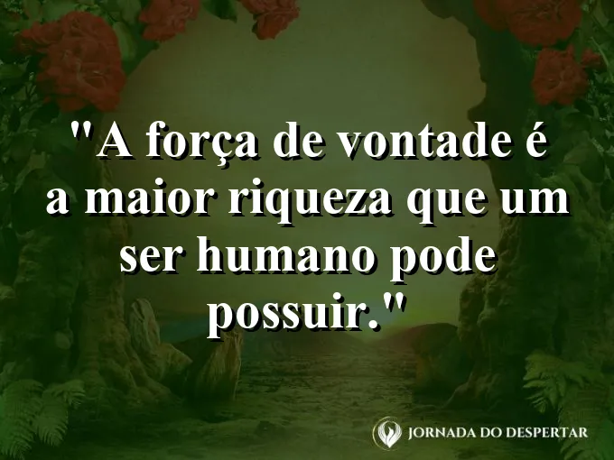 Mãos segurando um punhado de terra com uma semente de ouro e frase sobre riqueza.