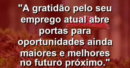 “A gratidão pelo seu emprego atual abre portas para oportunidades ainda maiores e melhores no futuro próximo.”