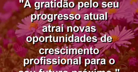 “A gratidão pelo seu progresso atual atrai novas oportunidades de crescimento profissional para o seu futuro próximo.”