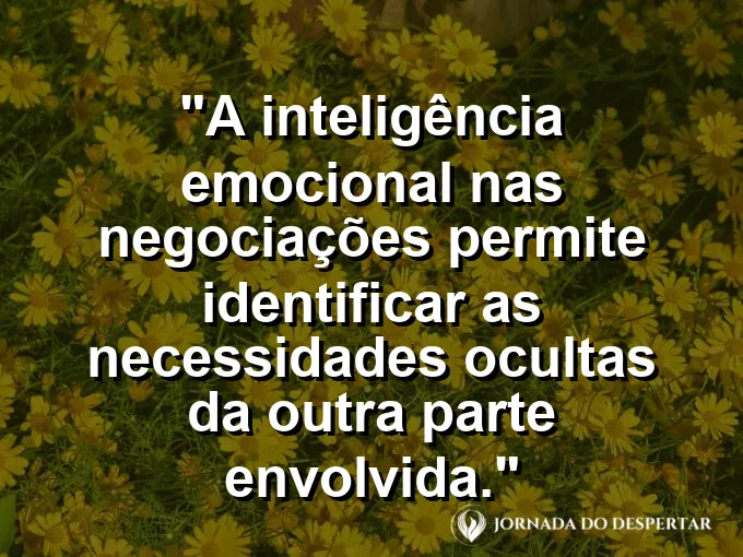 Duas pessoas conversando em poltronas confortáveis com frase sobre necessidades ocultas em negociações.
