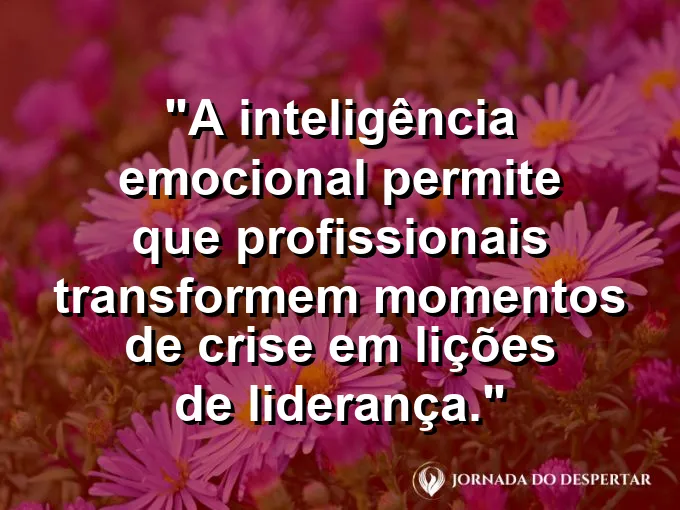 Executivo sereno em meio a um escritório agitado com frase sobre crise e liderança.
