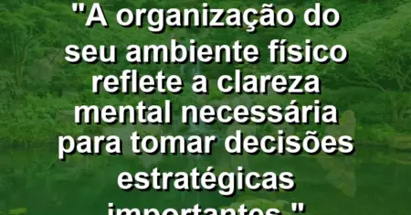 “A organização do seu ambiente físico reflete a clareza mental necessária para tomar decisões estratégicas importantes.”