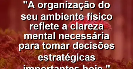 “A organização do seu ambiente físico reflete a clareza mental necessária para tomar decisões estratégicas importantes hoje.”