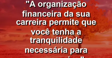 “A organização financeira da sua carreira permite que você tenha a tranquilidade necessária para ousar e criar.”