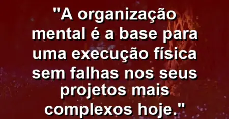 “A organização mental é a base para uma execução física sem falhas nos seus projetos mais complexos hoje.”