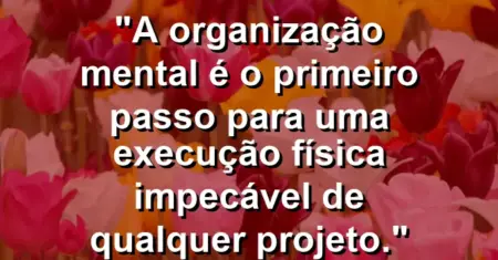 “A organização mental é o primeiro passo para uma execução física impecável de qualquer projeto.”