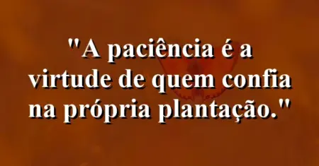 A paciência é a virtude de quem confia na própria plantação.