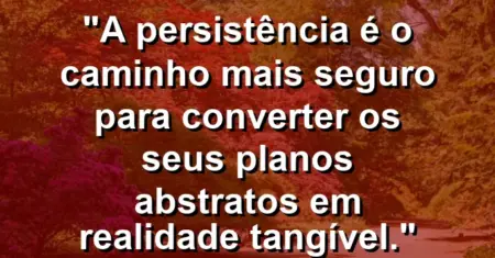 “A persistência é o caminho mais seguro para converter os seus planos abstratos em realidade tangível.”