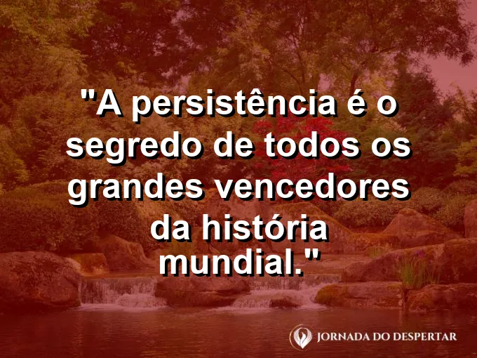 Estátua de um grande pensador ou líder antigo com frase sobre o segredo da persistência.
