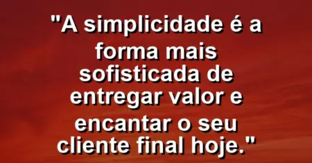 “A simplicidade é a forma mais sofisticada de entregar valor e encantar o seu cliente final hoje.”