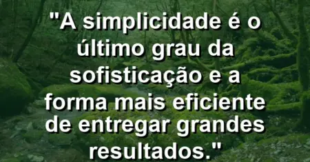 “A simplicidade é o último grau da sofisticação e a forma mais eficiente de entregar grandes resultados.”