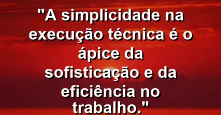 “A simplicidade na execução técnica é o ápice da sofisticação e da eficiência no trabalho.”