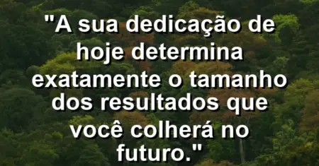 “A sua dedicação de hoje determina exatamente o tamanho dos resultados que você colherá no futuro.”