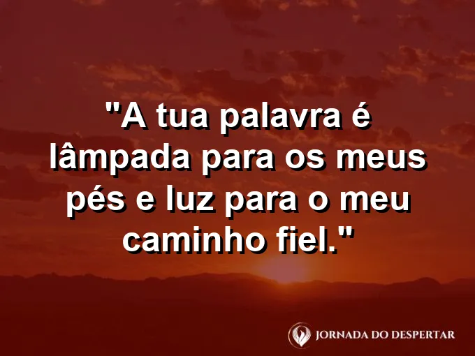 Caminho na floresta iluminado por uma lanterna antiga com texto bíblico sobre a luz da palavra.