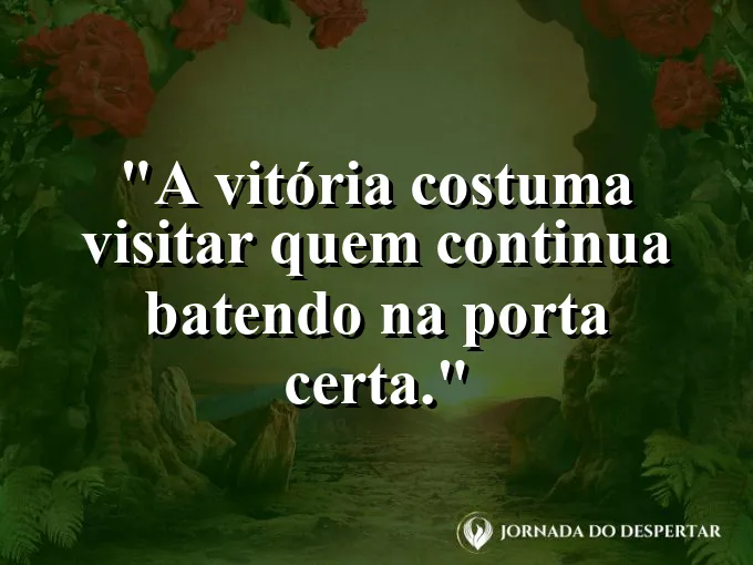 Imagem com frase sobre continuar tentando até a vitória chegar.