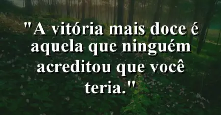 A vitória mais doce é aquela que ninguém acreditou que você teria.