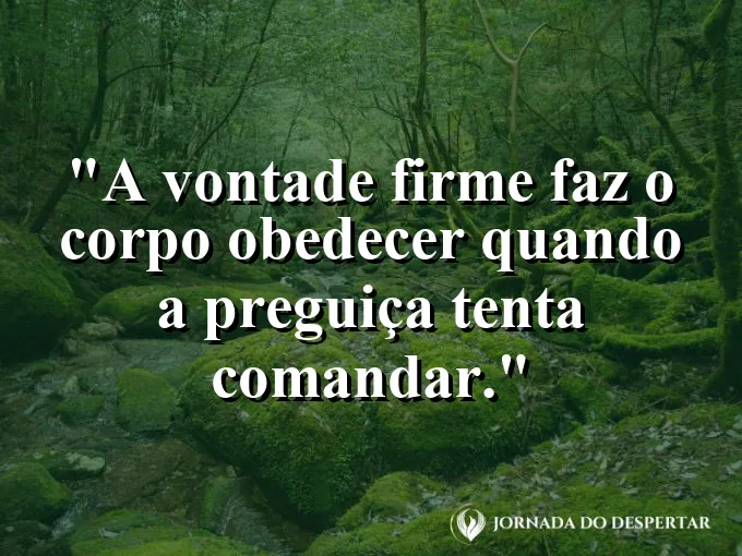 Imagem com frase sobre vontade firme superando a preguiça.