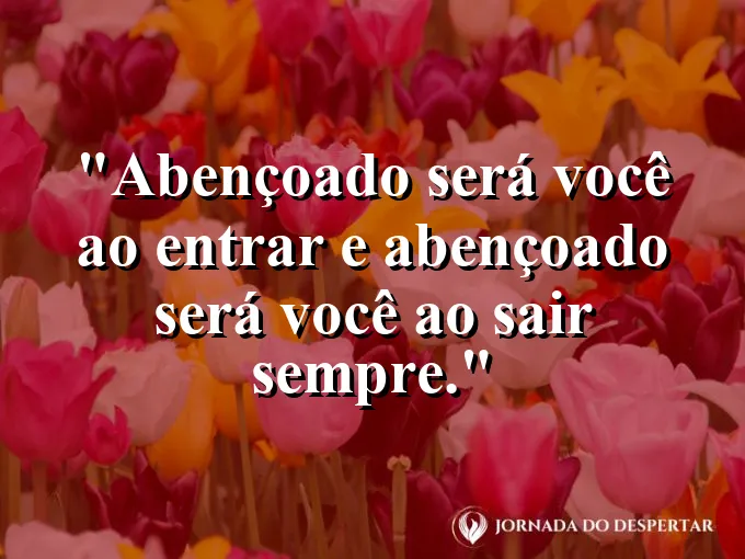 Porta aberta para uma paisagem ensolarada com frase de bênção ao entrar e sair.