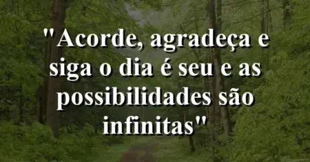 “Acorde, agradeça e siga: o dia é seu e as possibilidades são infinitas”