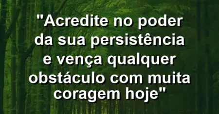 “Acredite no poder da sua persistência e vença qualquer obstáculo com muita coragem hoje”