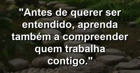 “Antes de querer ser entendido, aprenda também a compreender quem trabalha contigo.”