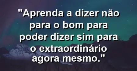 “Aprenda a dizer não para o bom para poder dizer sim para o extraordinário agora mesmo.”
