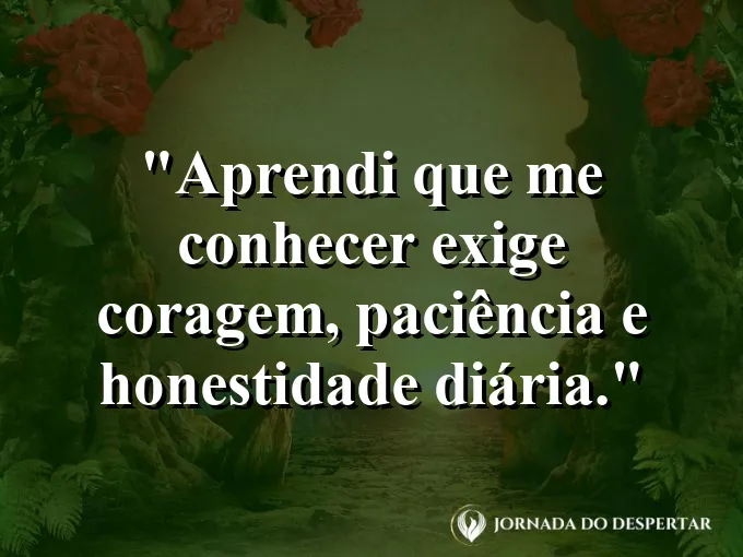 Imagem com frase curta sobre coragem, paciência e honestidade interior.