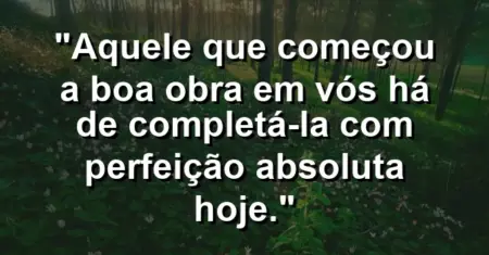 “Aquele que começou a boa obra em vós há de completá-la com perfeição absoluta hoje.”