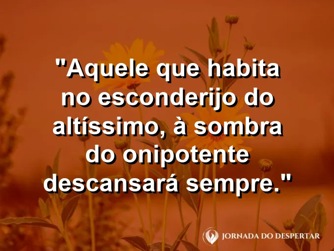 Sombra de uma grande árvore no deserto com frase sobre o esconderijo do Altíssimo hoje.