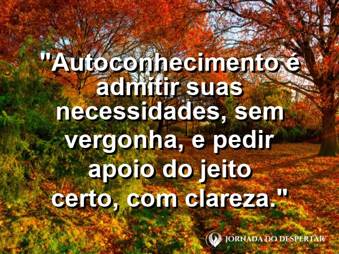 Frase sobre autoconhecimento e autoestima: Autoconhecimento é admitir suas necessidades, sem vergonha, e pedir apoio do jeito certo, com clareza.