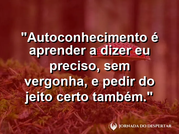Frase sobre autoconhecimento e autoestima: Autoconhecimento é aprender a dizer eu preciso, sem vergonha, e pedir do jeito certo também.