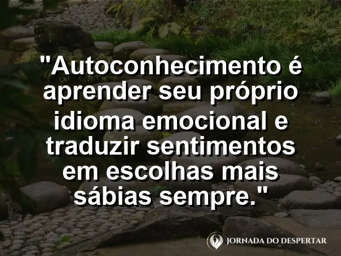Frase sobre autoconhecimento e autoestima: Autoconhecimento é aprender seu próprio idioma emocional e traduzir sentimentos em escolhas mais sábias sempre.