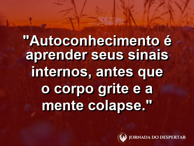 Frase sobre autoconhecimento e autoestima: Autoconhecimento é aprender seus sinais internos, antes que o corpo grite e a mente colapse.