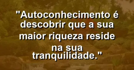 Autoconhecimento é descobrir que a sua maior riqueza reside na sua tranquilidade.