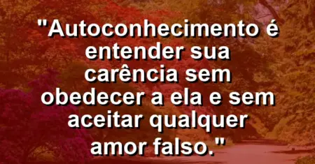 Autoconhecimento é entender sua carência sem obedecer a ela e sem aceitar qualquer amor falso.