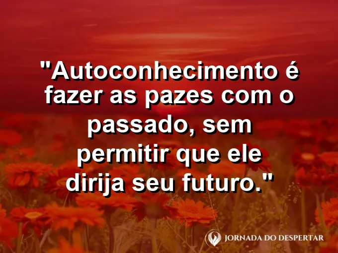 Frase sobre autoconhecimento e autoestima: Autoconhecimento é fazer as pazes com o passado, sem permitir que ele dirija seu futuro.