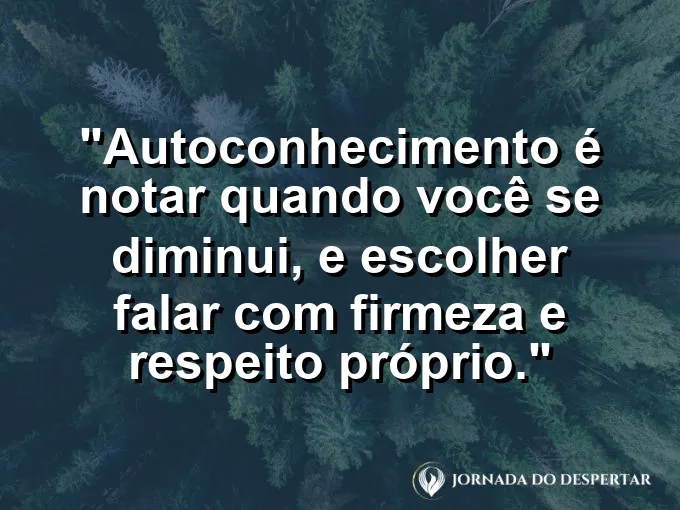 Frase sobre autoconhecimento e autoestima: Autoconhecimento é notar quando você se diminui, e escolher falar com firmeza e respeito próprio.